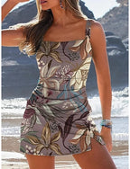 Swimwear One Piece Skirt Swimsuit Vacation Graphic Sleeveless Bathing Suits