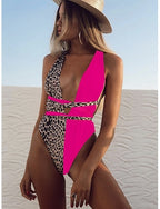 One Piece Swimsuit Slimming Leopard Monokini Tummy Control High Waist Slim Backless Vacation Beach Wear V Neck Sleeveless Bathing Suits