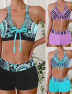 Swimwear 2 Piece Briefs Swimsuit Patchwork Backless Vacation Beach Wear V Neck Sleeveless Bathing Suits