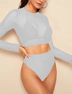 Bikini Sets High Waisted Bikini Colored Mesh Uv Protection Elastic Long Sleeve Swimwear Swimsuit Surfing Diving Swimming Summer