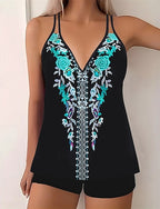 Tankini Two Piece Swimsuit V Neck Swimwear Swimwear Black Purple Breathable Quick Dry Lightweight Sleeveless - Swimming Surfing Beach Summer Spring