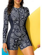 Regular Rash Guard Bathing Suit Boyleg Paisley Zip Up Removable Pad Front Zip Uv Sun Protection Upf50+ Ultra Light (ul) Long Sleeve Swimwear Sun Shirt Surfing Canoeing Beach Summer