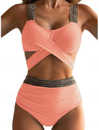 Bikini 2 Piece Swimsuit Cutout Briefs Slim Backless Vacation Beach Wear Color V Neck Sleeveless Bathing Suits