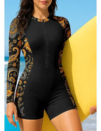 Rash Guard Bathing Suit Boyleg Paisley Zip Up Removable Pad Front Zip Uv Sun Protection Upf50+ Ultra Light (ul) Long Sleeve Swimwear Sun Shirt Surfing Beach Water Sports Summer