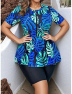 Bathing Suit 2 Pieces Swimsuits Tropical Zip Up Ultra Light (ul) Uv Protection Elastic Short Sleeve Swimwear Surfing Snorkeling Summer