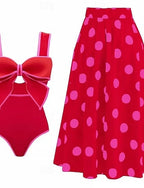 One Piece Swimsuit Monokini Skirt Tummy Control High Waist Slim Backless Vacation Beach Wear Polka Dot V Neck Sleeveless Bathing Suits
