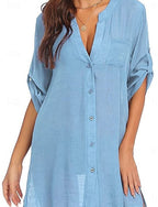 Mini Dress White Dress Beach Dress Black Dress Cover Up Classic Daily Outdoor Beach Loose Fit Plain Half Sleeve V Neck Blue Black White Army Green Summer Spring