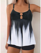 Tankini 2 Piece Swimsuit Shorts Tummy Control High Waist Slim Backless Vacation Beach Wear Ombre U Neck Sleeveless Bathing Suits