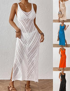 Swimwear Cover Up Swim Dress Swimsuit Cut Out Vacation Beach Wear Color Scoop Neck Sleeveless Bathing Suits