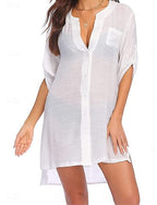 Mini Dress White Dress Beach Dress Black Dress Cover Up Classic Daily Outdoor Beach Loose Fit Plain Half Sleeve V Neck Blue Black White Army Green Summer Spring
