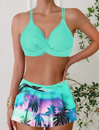 Swimwear 2 Piece Skirt Swimsuit Ruffle Backless Vacation Beach Wear V Neck Sleeveless Bathing Suits