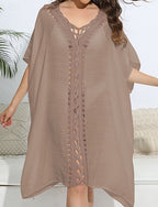 Swimwear Cover Up Swim Dress Rash Guard Swimsuit Cut Out Vacation Beach Wear Color V Neck Short Sleeves Bathing Suits