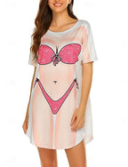 Swimdress Swimsuit Dress Vacation Beach Wear Graphic Round Neck Long Sleeve Bathing Suits
