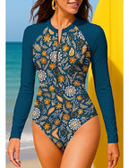Regular Rash Guard Bathing Suit One Piece Swimsuit Paisley Tropical With Built in Bra Upf50+ Uv Protection Stretchy Long Sleeve Swimwear Bodysuit Surfing Beach Water Sports Summer