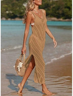 Swimwear Cover Up Swim Dress Swimsuit Cut Out Vacation Beach Wear Color V Neck Sleeveless Bathing Suits