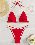 Swimwear 2 Piece Cheeky Swimsuit Backless Vacation Beach Wear Color Halter Neck Sleeveless Bathing Suits