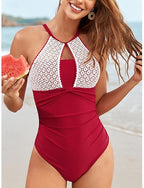 Swimwear One Piece Monokini Swimsuit Tummy Control High Waist Slim Backless Vacation Color Halter Neck Sleeveless Bathing Suits