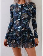Swimwear Tankini 2 Piece Skirt Swimsuit Tummy Control High Waist Slim Vacation Round Neck Long Sleeve Bathing Suits