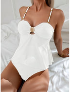 Swimwear Tankini 2 Piece Cheeky Swimsuit Slim Backless Vacation Beach Wear Color V Neck Sleeveless Bathing Suits