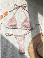 Swimwear Bikini 2 Piece Thong Swimsuit Slim Backless Vacation Beach Wear Color Leopard Halter Neck Sleeveless Bathing Suits
