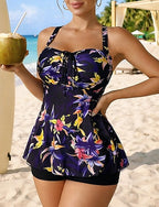 Bathing Suit Tankini 3 Pieces Tropical Boyleg Quick Dry Elastic Sleeveless Swimwear Swimsuit Surfing Beach Swimming Summer