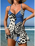 Swimwear One Piece Skirt Swimsuit Vacation Graphic V Neck Sleeveless Bathing Suits