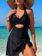 One Piece Swimsuit Open Back Cut Out Swimwear Colored Swimwear Black Blue Quick Dry Lightweight Breathable Sleeveless - Swimming Surfing Beach Summer Spring