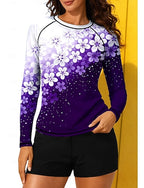 Medium Rash Guard Swimsuit Rash Guard Print Swimsuit Tropical Color-blocking 2 Piece Removable Pad Boyleg Uv Sun Protection Upf50+ Elastic Long Sleeve Swimwear Sun Shirt Surfing