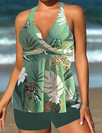 Tankini Two Piece Swimsuit V Neck Swimwear Swimwear Black White Quick Dry Lightweight Breathable Sleeveless - Surfing Beach Swimming Summer Spring