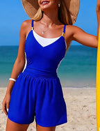 Bathing Suit One Pieces High Waisted Ruched Swimsuit Color-blocking Elastic Sleeveless Swimwear Surfing Snorkeling Swimming Summer