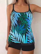 Swimwear 2 Piece Briefs Swimsuit Backless Vacation Beach Wear Graphic Leopard Round Neck Sleeveless Bathing Suits