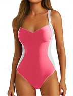 One Piece Swimsuit Slimming Colorblock Monokini Tummy Control High Waist Slim Backless Vacation Beach Wear Color Block V Neck Sleeveless Bathing Suits