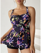 Tankini 2 Piece Swimsuit Shorts Tummy Control High Waist Slim Backless Vacation Beach Wear V Neck Sleeveless Bathing Suits