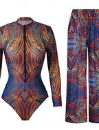 Swimwear One Piece Monokini Swimsuit Tummy Control High Waist Slim Backless Vacation Beach Wear Round Neck Long Sleeve Bathing Suits