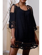 Swimwear Cover Up Swimsuit Cut Out Vacation Beach Wear Plain Round Neck Short Sleeves Bathing Suits
