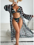 Bikini 3 Piece Swimsuit Palm Cheeky Slim Backless Vacation Beach Wear Graphic Leaves Halter Neck Sleeveless Bathing Suits