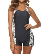 Athletic Swimwear One Piece Swimsuit Racerback Boyleg Brief Leg Swimsuit Surfing Racing Athletic Patchwork Swimwear Chlorine Resistance Quick Dry Lightweight Terylene Beach Wear