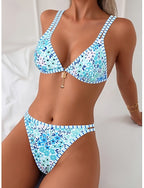 Bikini 2 Piece Swimsuit Cheeky Slim Backless Vacation Beach Wear V Neck Sleeveless Bathing Suits