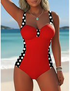 One Piece Swimsuit Slimming Underwire Colorblock Briefs Vacation Polka Dot Geometic V Neck Sleeveless Bathing Suits