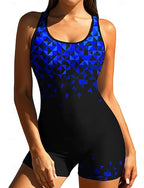 Standard Rash Guard One Piece Surfing Suit Bathing Suit Geometric Color-blocking With Built in Bra Boyleg Brief Leg Uv Protection Stretchy Sleeveless Surfing Snorkeling Water Sports Summer