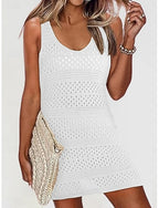 Swimwear Cover Up Swim Dress Swimsuit Knit Vacation Beach Wear Color V Neck Sleeveless Bathing Suits
