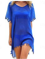 Swimwear Cover Up Beach Dresses Swimsuit Vacation Color Short Sleeves
