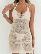 Swimwear Cover Up Swim Dress Dress Swimsuit Cut Out Vacation Beach Wear Color Halter Neck Sleeveless Bathing Suits
