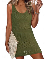 Swimwear Cover Up Swim Dress Swimsuit Knit Vacation Beach Wear Color V Neck Sleeveless Bathing Suits