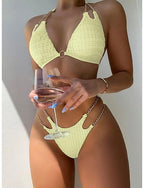 Swimwear Bikini 2 Piece Cheeky Swimsuit Backless Slim Vacation Beach Wear Color Halter Neck Sleeveless Bathing Suits