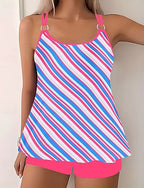 Swimwear 2 Piece Shorts Swimsuit Backless Vacation Beach Wear Graphic Round Neck Sleeveless Bathing Suits