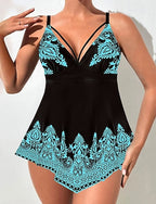 Swimwear Bikini 2 Piece Cheeky Swimsuit Backless Vacation Beach Wear Graphic V Neck Sleeveless Bathing Suits