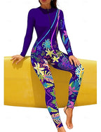 Regular Rash Guard Full Body Rash Guard Bathing Suit Tropical Color-blocking With Built in Bra Front Zip Uv Sun Protection Upf50+ Stretchy Full Body Swimwear Surfing Canoeing Beach