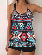 Swimwear 2 Piece Shorts Swimsuit Backless Vacation Beach Wear V Neck Sleeveless Bathing Suits