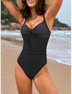 One Piece Swimsuit Slimming Ruched Monokini Lace Tummy Control High Waist Slim Backless Vacation Beach Wear Color V Neck Sleeveless Bathing Suits